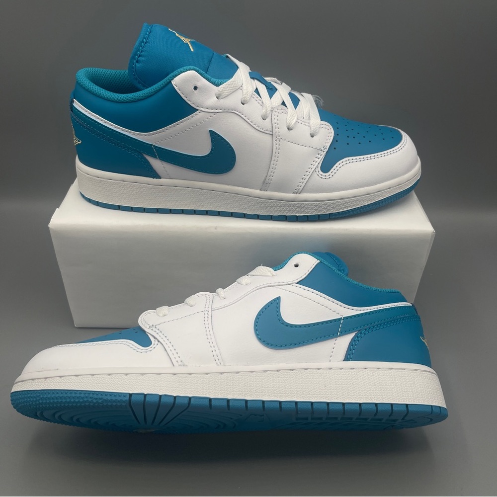 Nike Shoes Air Jordan 1 Low GS * Shown: White/Aquatone/Celestial Gold - Picture 13 of 14